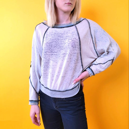 Free People Raw Hem Sheer Jersey Pullover Long Sleeve Top