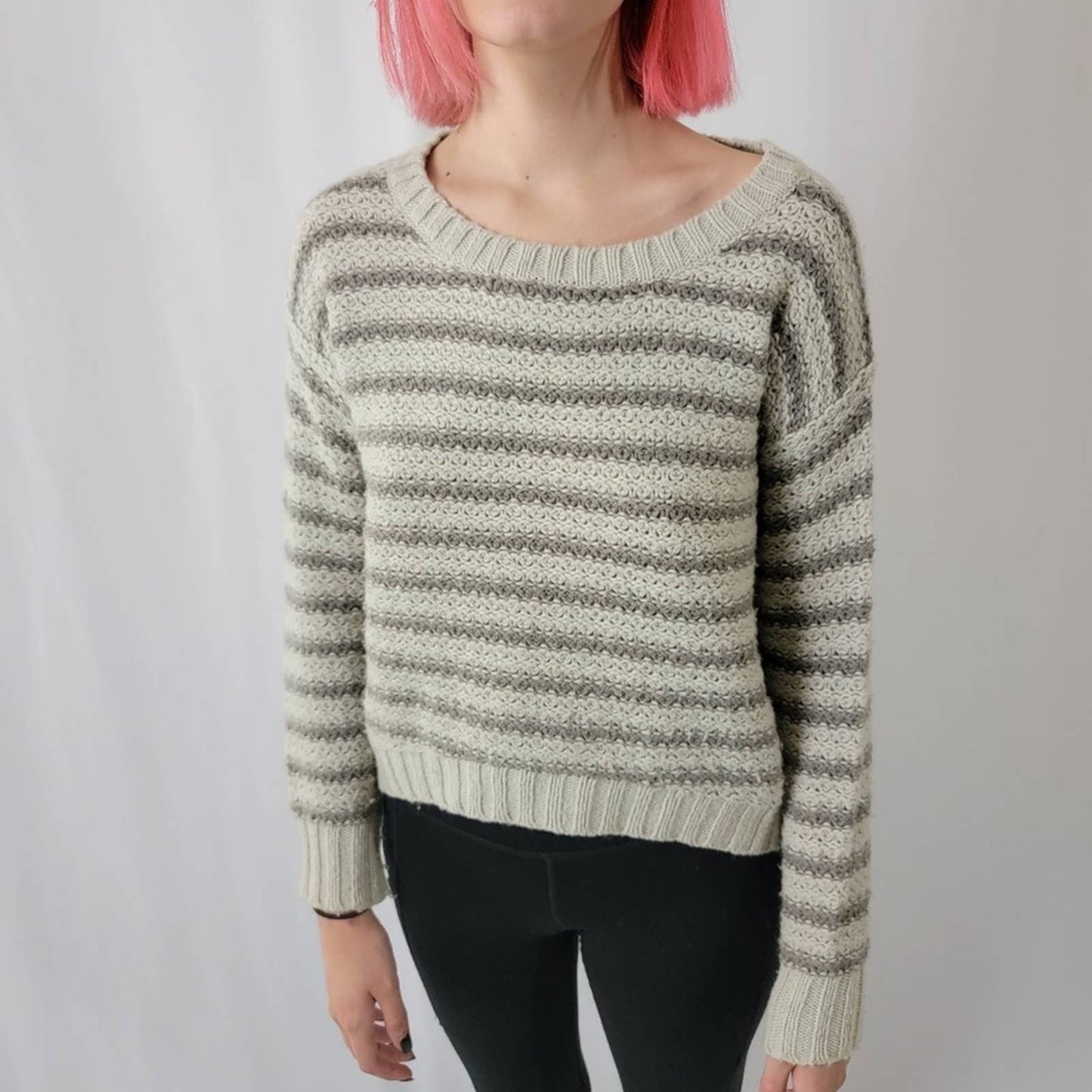 Kensie Cream Knit Striped Sweater - S