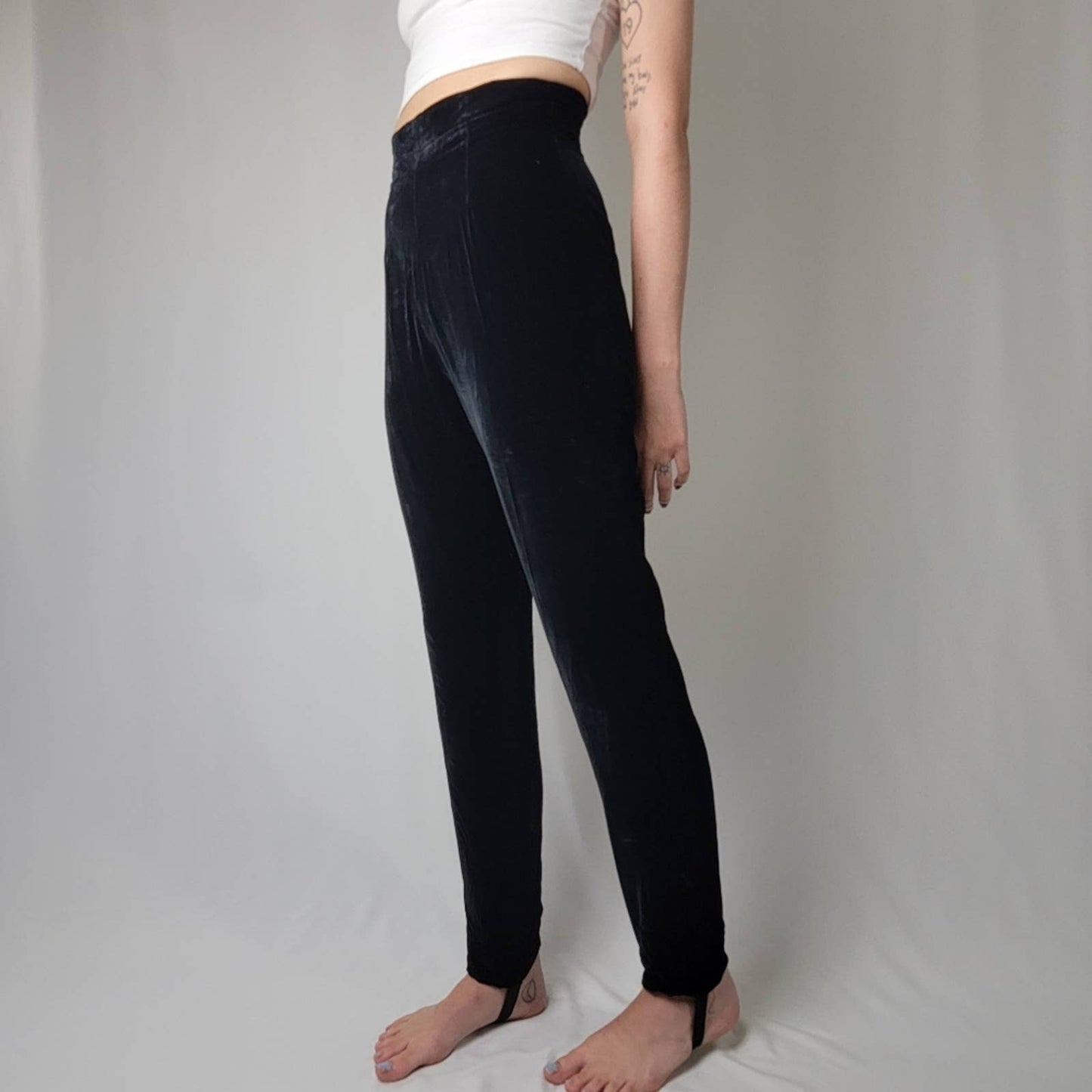 80's Patricia Clyne Black High Rise Velvet Stirrup Pants