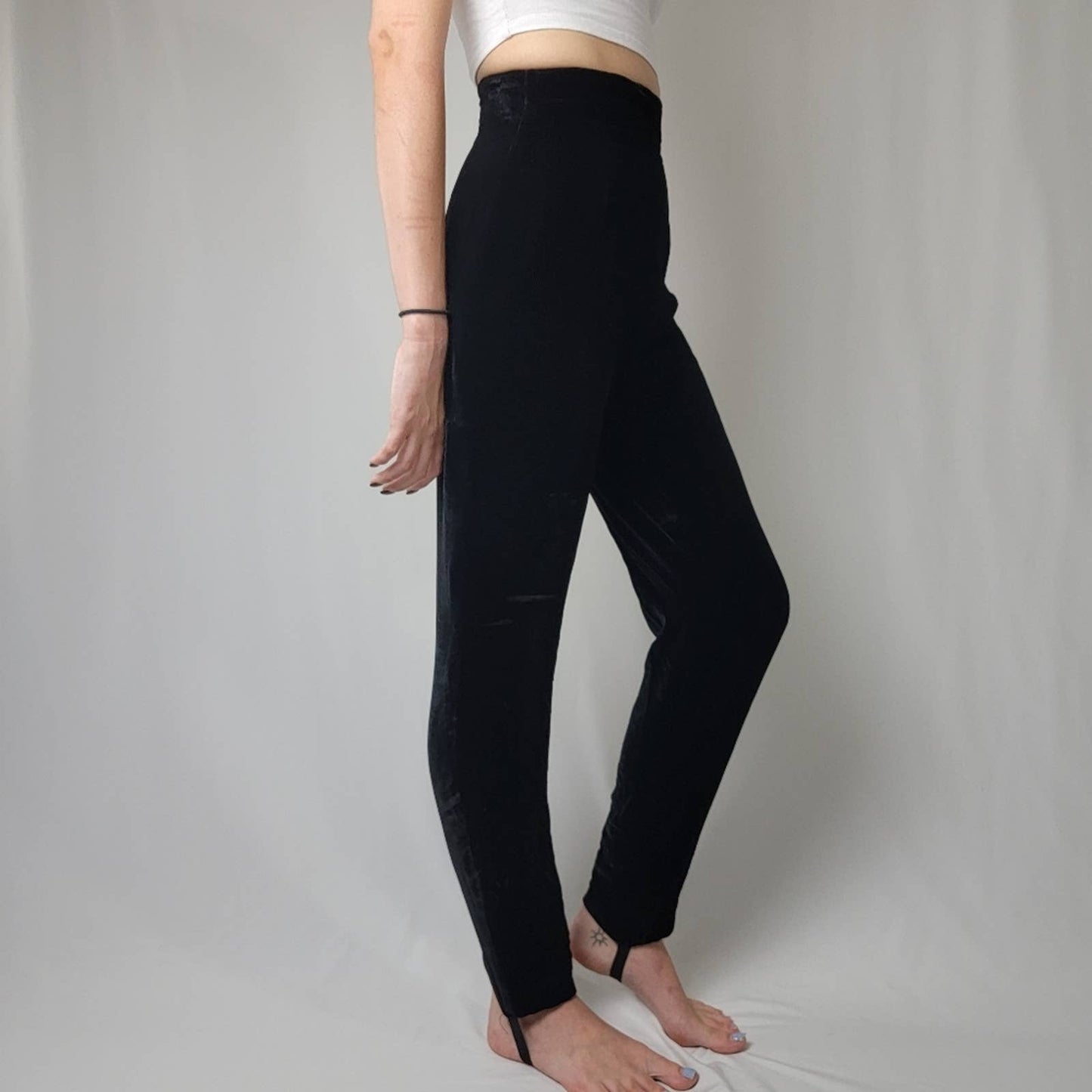 80's Patricia Clyne Black High Rise Velvet Stirrup Pants