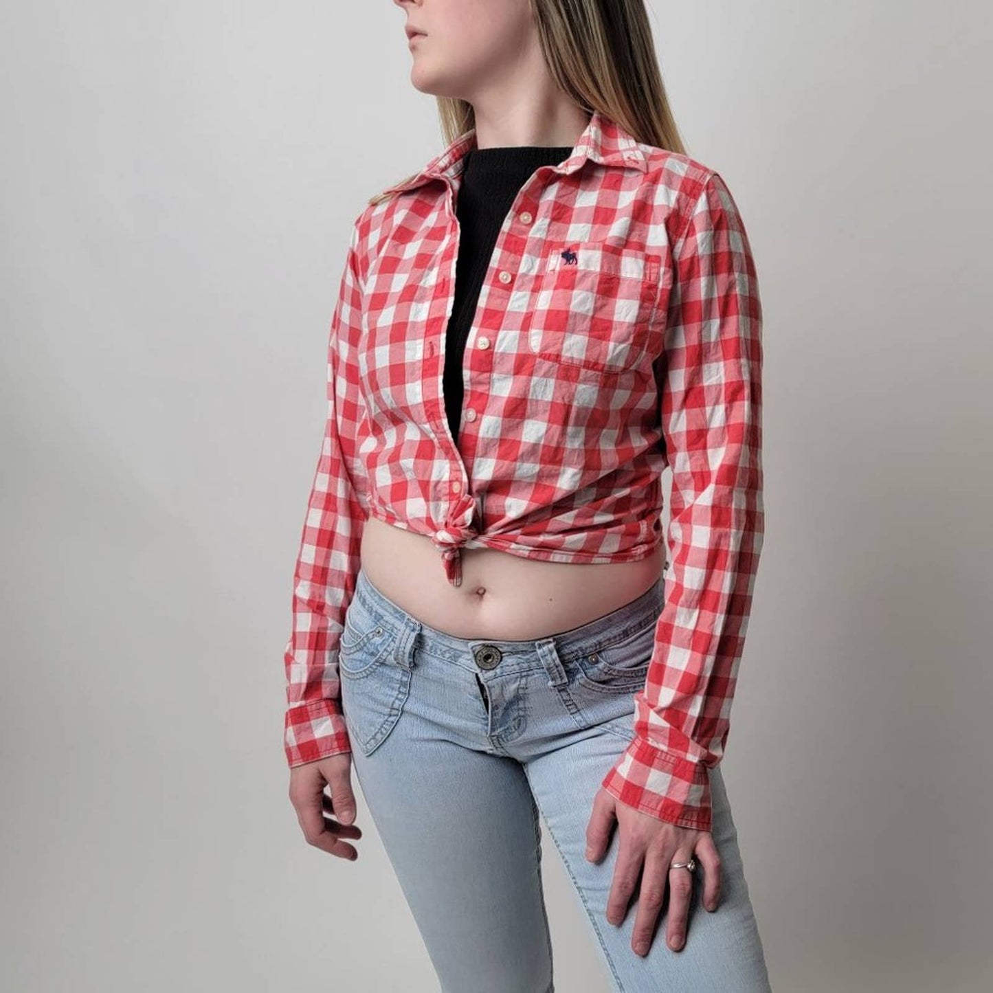 y2k Cropped Tie Front Plaid Country Girl Button Down by A&F - M