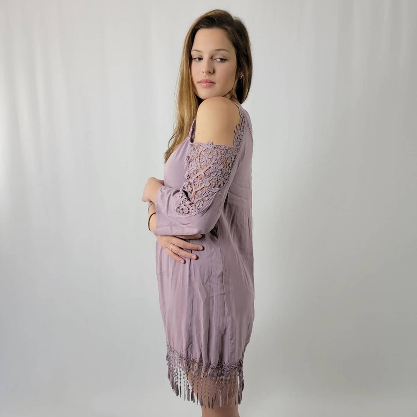 Venus Cold Shoulder Dress in Lavender - S